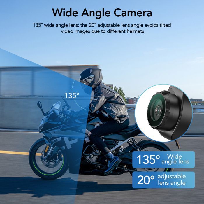 Kit de intercomunicador Bluetooth para casco de motocicleta GEARELEC con cámara HD 2K1500M para 8 motociclistas y cámara de salpicadero WiFi.