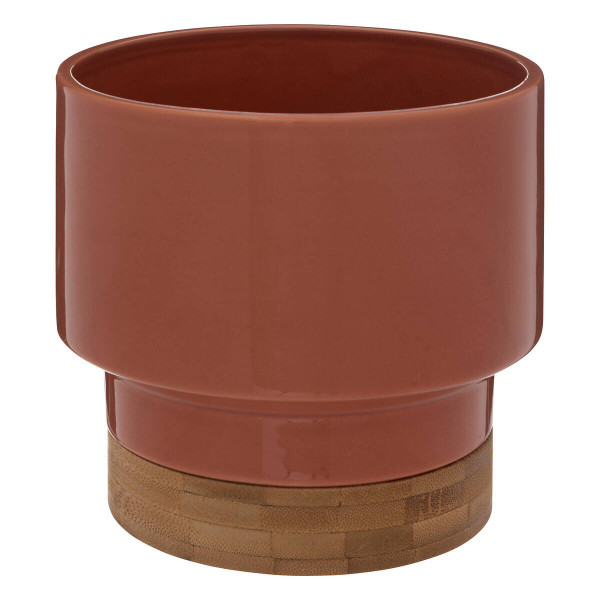 Ceramiczna doniczka z bambusową podstawką, wys. 15 cm