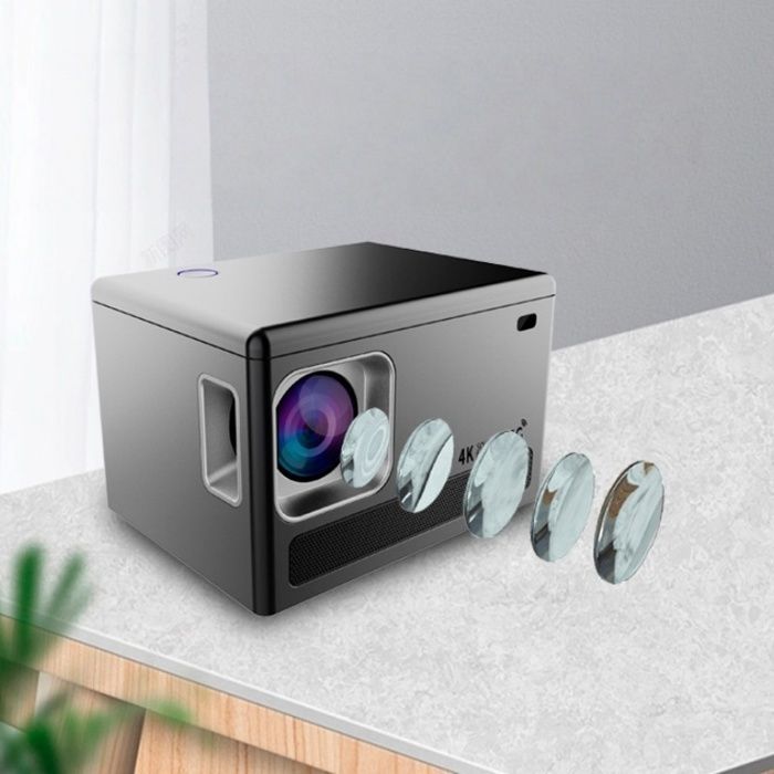Proyector, 720p, Android 9.0, Bluetooth, Wi-Fi, calidad de audio HD, portátil, gris
