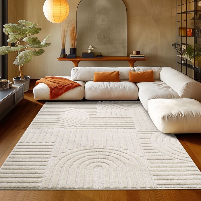 Teppium Tapis de Salon et Chambre à Poils Bouclés Crème 60 x 110 cm style bohème scandinave tapis décoratif
