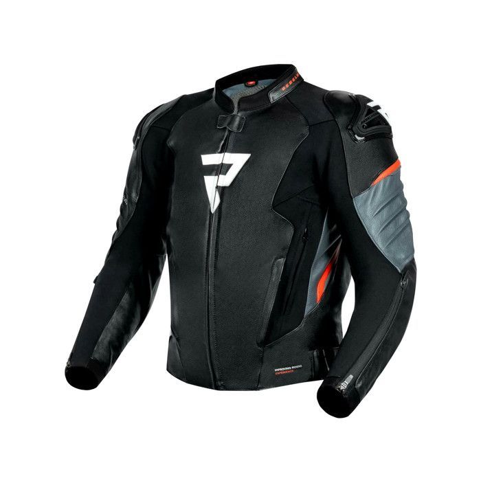 VELOCE Herren Leder Motorradjacke Schwarz/Fluoreszierend Rot taille 50