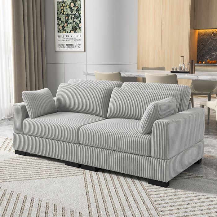 Canapé 2 places - EIFSON - Convertible modulable - Rayures verticales - Gris - Design contemporain