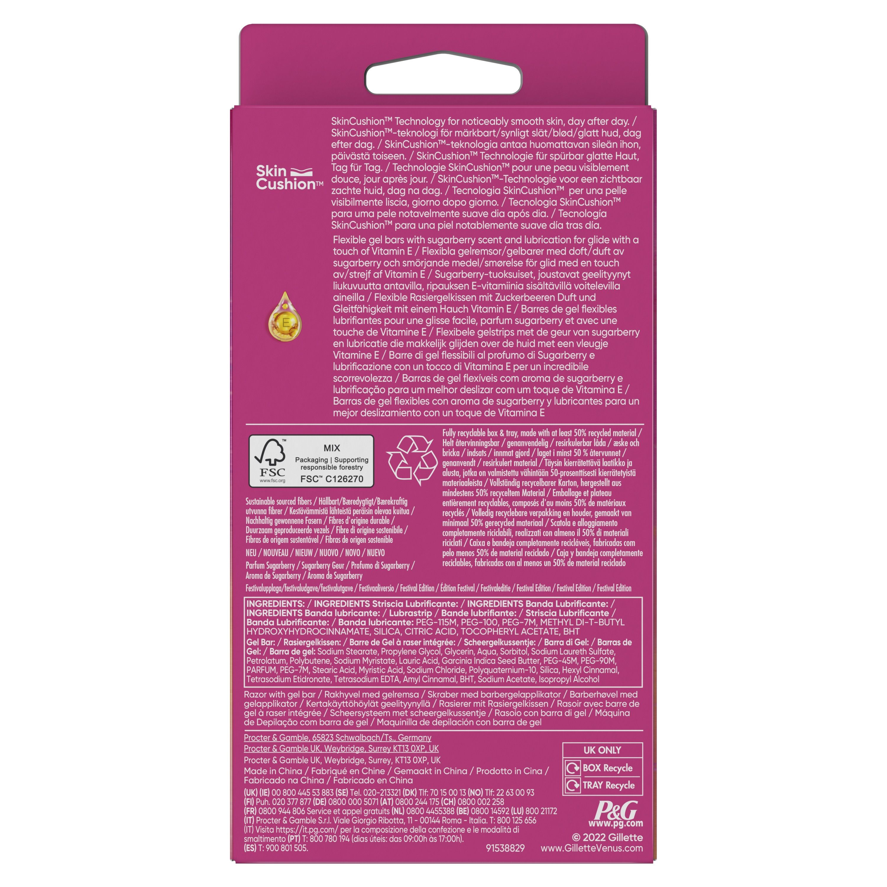 Maquinilla Venus Comfortglide Sugarberry Scent Cuchillas de afeitar para mujer