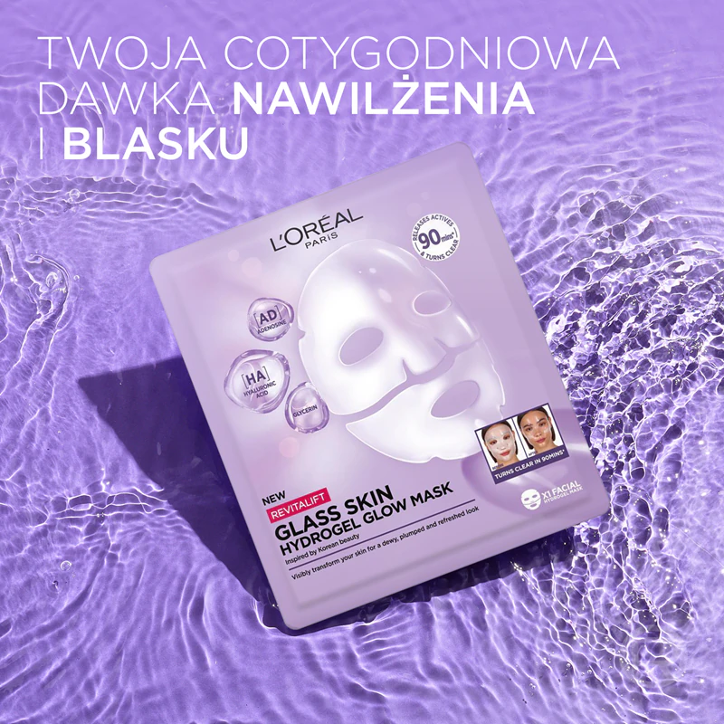Hydrogélová maska L'Oréal Paris Revitalift Glass Skin s rozjasňujúcim efektom