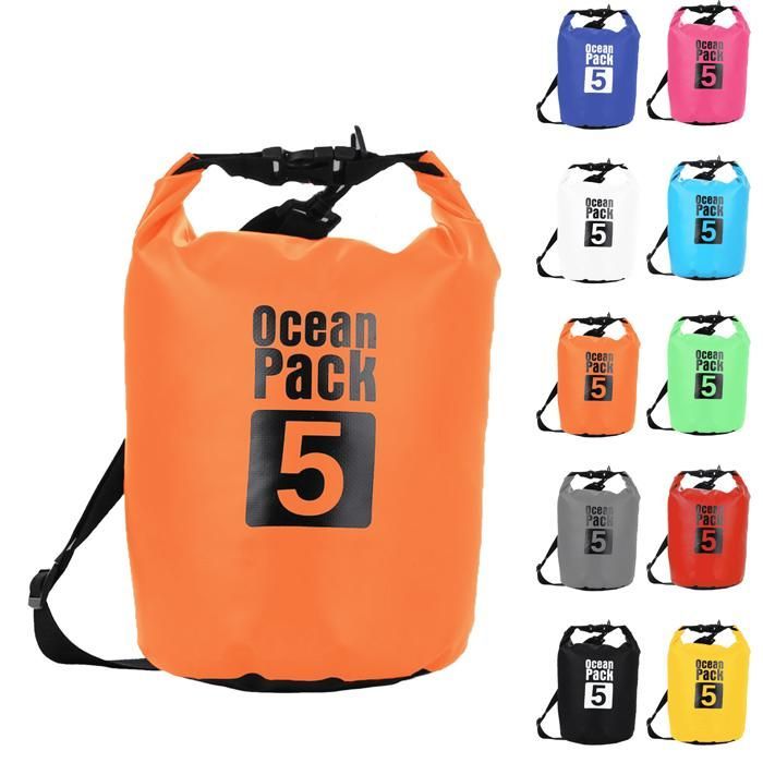 5L Sac étanche Polyvalent, 2L/5L/10L/15L/20L/30L Orange Waterproof Dry Bag avec Longue Bandoulière Réglable Sac à Dos Imperméable