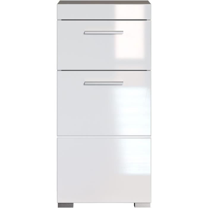 Mueble de baño bajo - 1 puerta y 1 cajón - Blanco - Ancho 37 x Profundidad 31 x Alto 79 cm - AMANDA