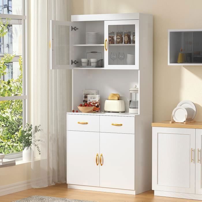 Kjøkkenbuffet - Skap, - 2 justerbare hyller - 2 skuffer - 80L x 40B x 180Hcm - Hvit