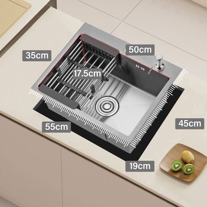 Kitchen sink - DEWINNER - 55x45x19CM - Stainless steel - 1 bowl - Dispenser & basket