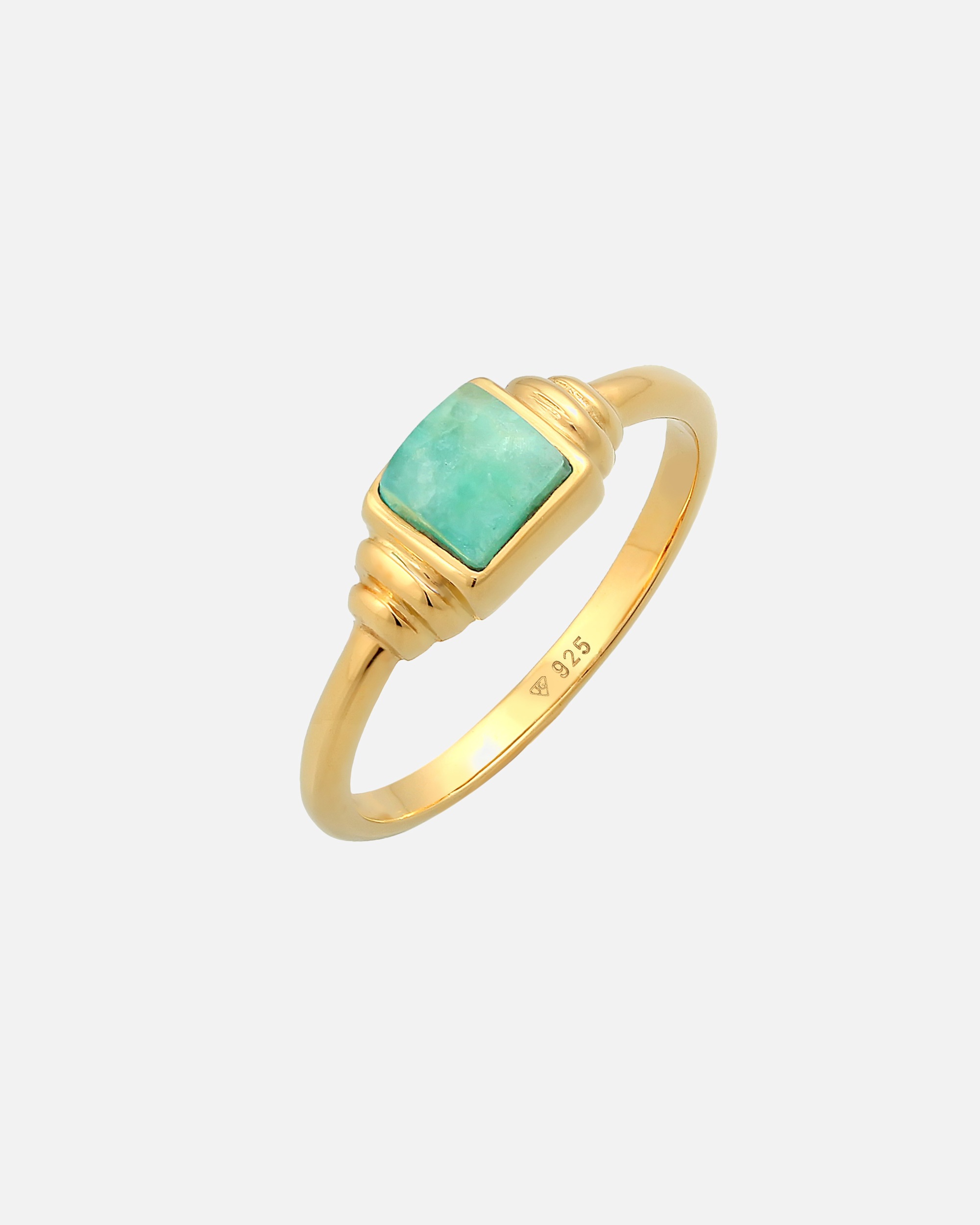 Elli PREMIUM Elli PREMIUM Bague Femmes Solitaire Vintage Carré Simple avec Amazonite en argent sterling 925 plaqué or