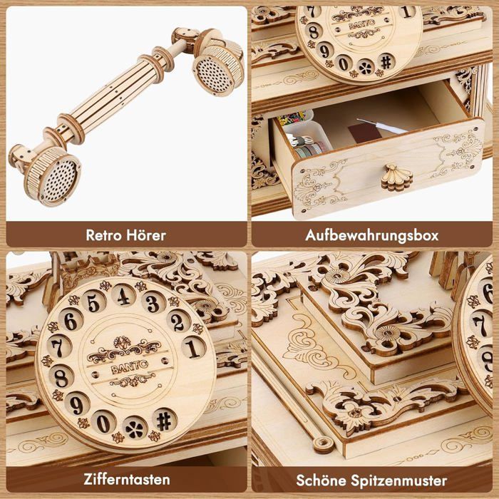 Puzzle 3D Maquette en Bois a Construire-Téléphone Modélisme Puzzle en Bois - Bricolage Adulte Kit de Construction