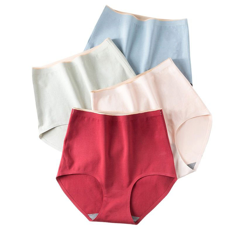 4 pezzi/Slip a vita alta da donna in morbido cotone, modellanti, senza cuciture, sexy, comodi, con cavallo basso, lingerie femminile