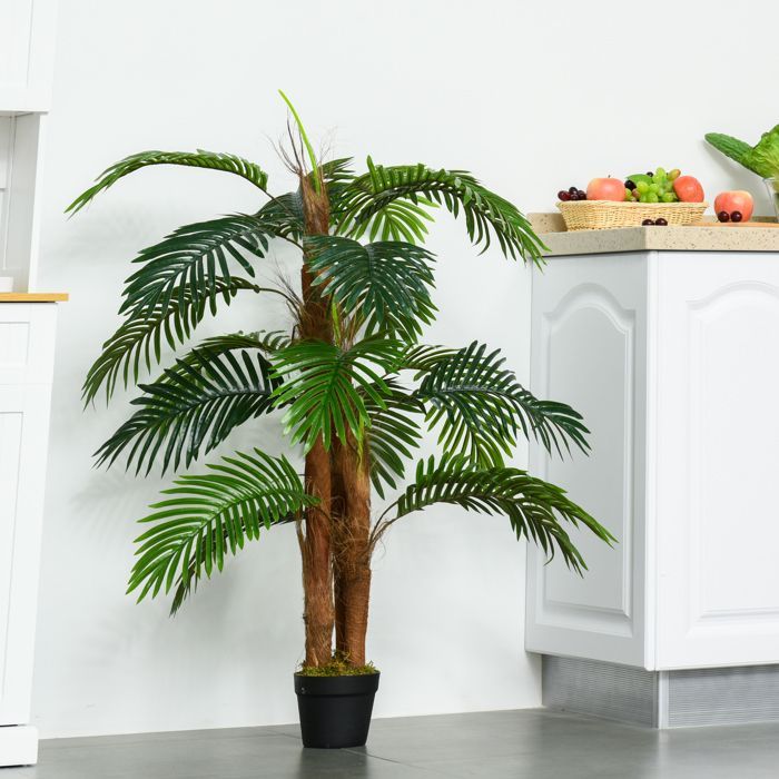 Palmera artificial - Outsunny - 1,2 m de altura, tronco, ramas, líquenes y hojas realistas - plástico - 1,2 m