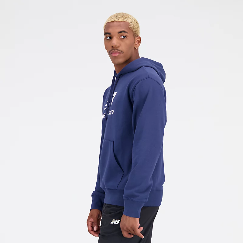 Męskie bluzy med kapturem med dzianiny frotte z logo Stacked Essentials – NB NAVY