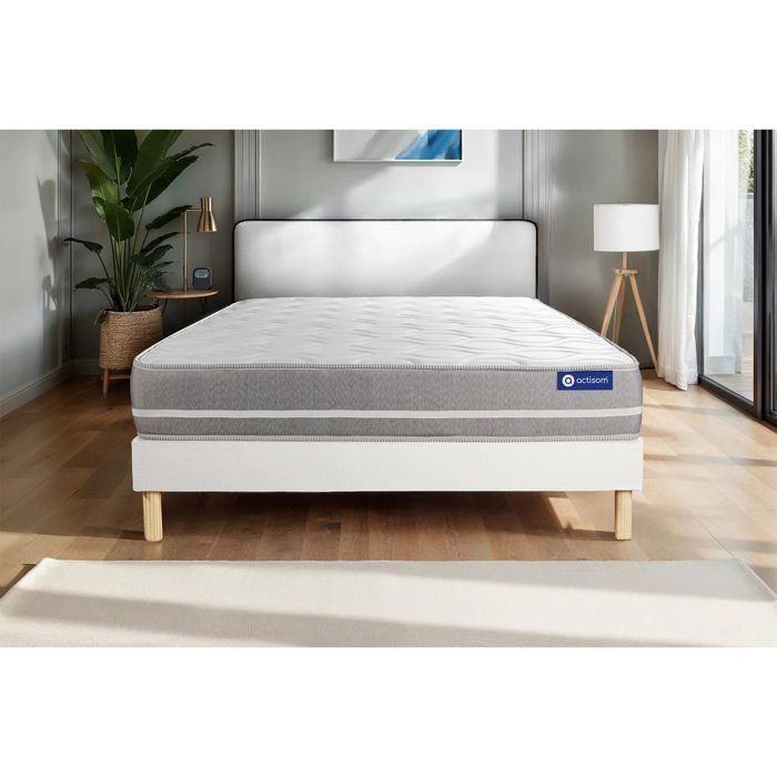 Conjunto de colchón y base de cama de 140x200 cm - Base de cama blanca (requiere montaje) - Actilatex Touch