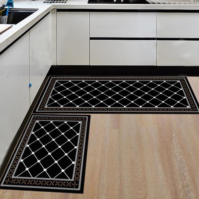 2pcs Tapis d'entrée Tapis de cuisine devant evier lavable interieur Tapis de chambre adulte Tapis de bain antiderapant Absorbant 07