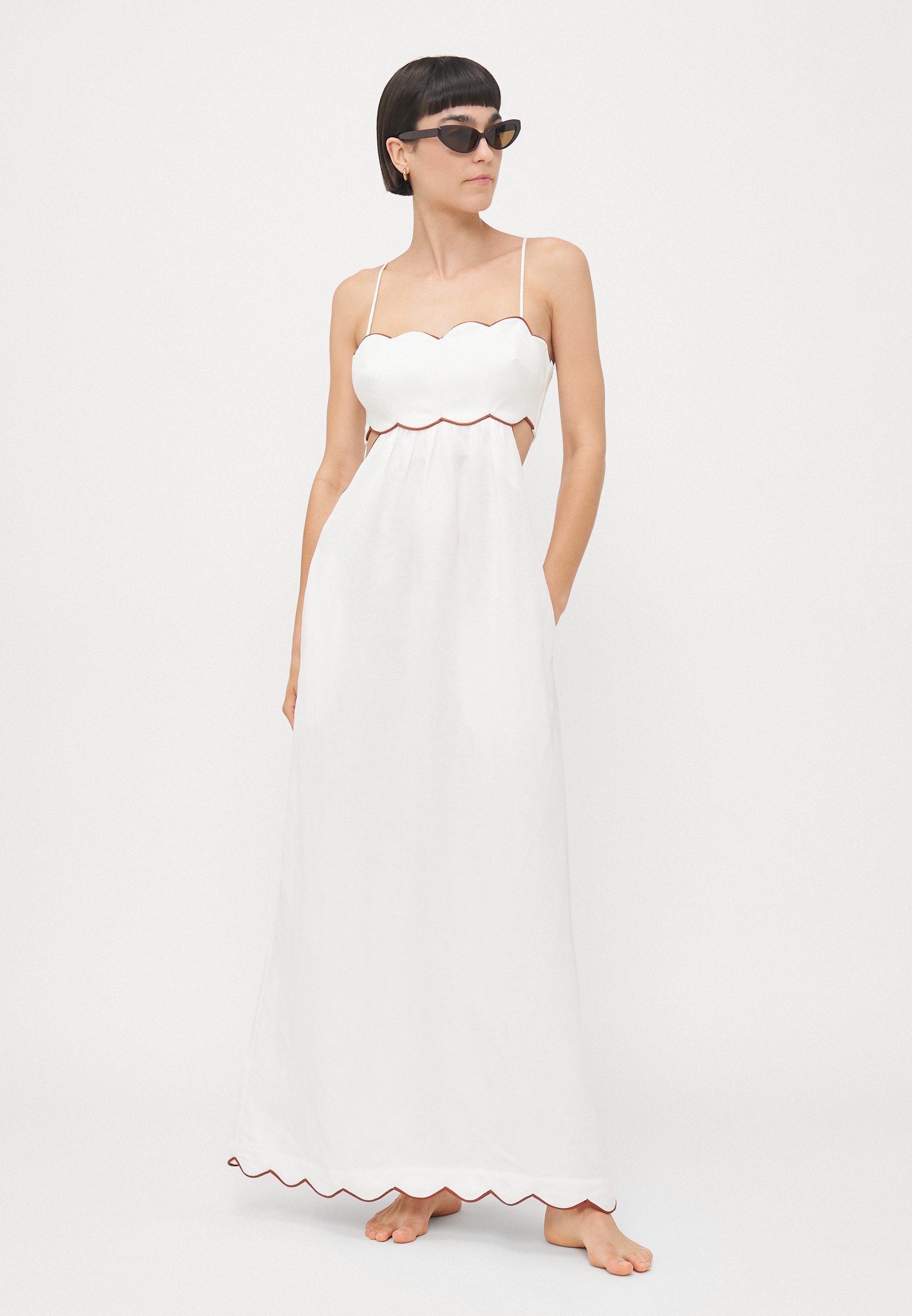 Robe longue unie à découpes Adriana Degreas - Accessoire de plage - Blanc cassé