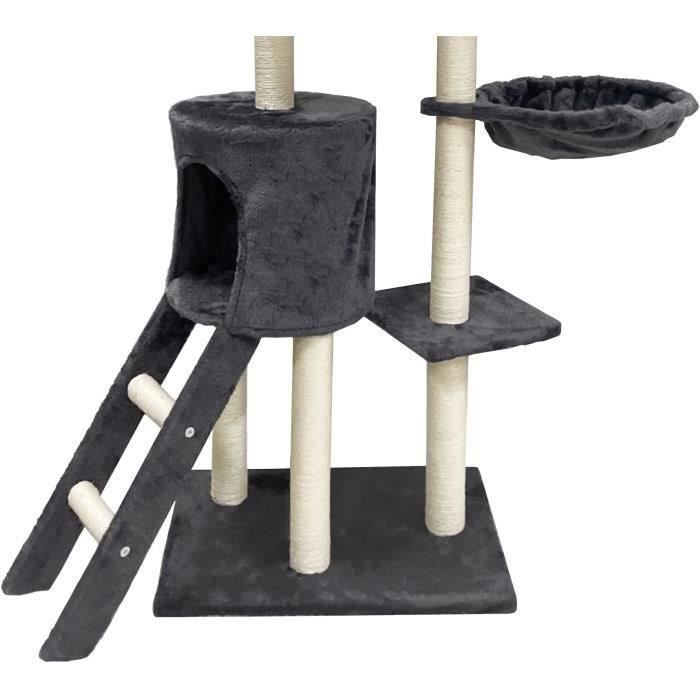 JIPSY Arbre à chat gris foncé  79 x 34 x 138 cm - 3 plateformes, 1 perchoir, 1 niche,  1 escalier, poteaux à griffer