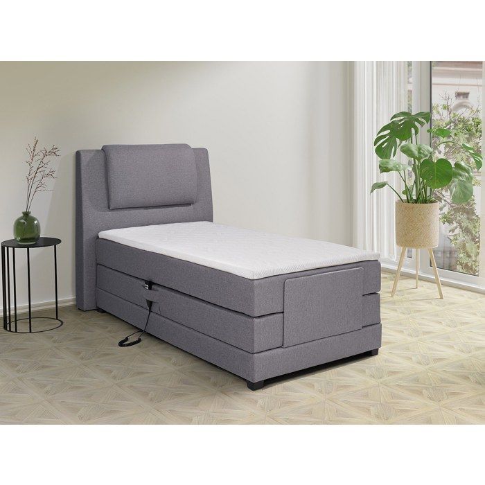 Juego completo de cama con somier que incluye cabecero, base de cama eléctrica ajustable, colchón y cubrecolchón - 100 x 200 cm - Tela - Gris claro -