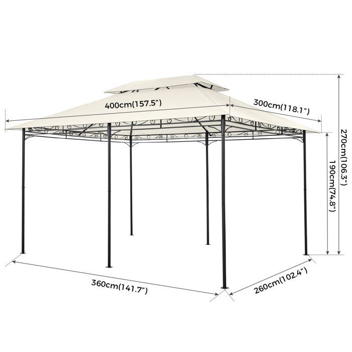 Cenador de jardín Mondeer de 3x4 m, pabellón industrial resistente con 6 cortinas laterales y estructura, color beige.