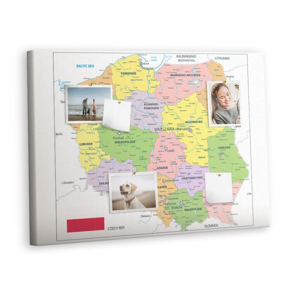 Tablica korkowa z nadrukiem do sypialni   pinezki Mapa