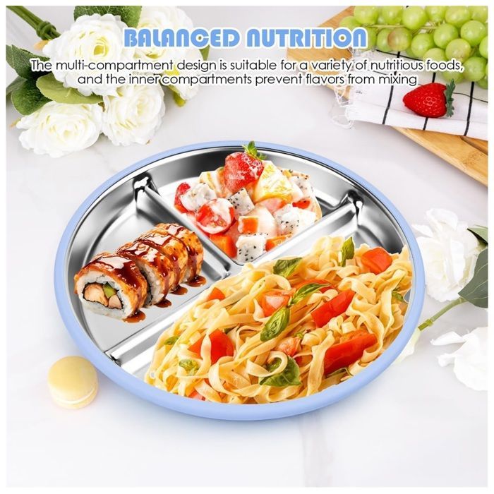 Set of 2 Suction Cup Baby Plates, Stainless Steel Baby Plates with Suction Cups for Babies and Toddlers