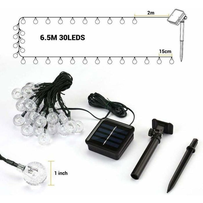 Guirlande Lumineuse Solaire Extrieure 6.5M 30 LED 8 Modes Impermables pour Jardin et Ftes