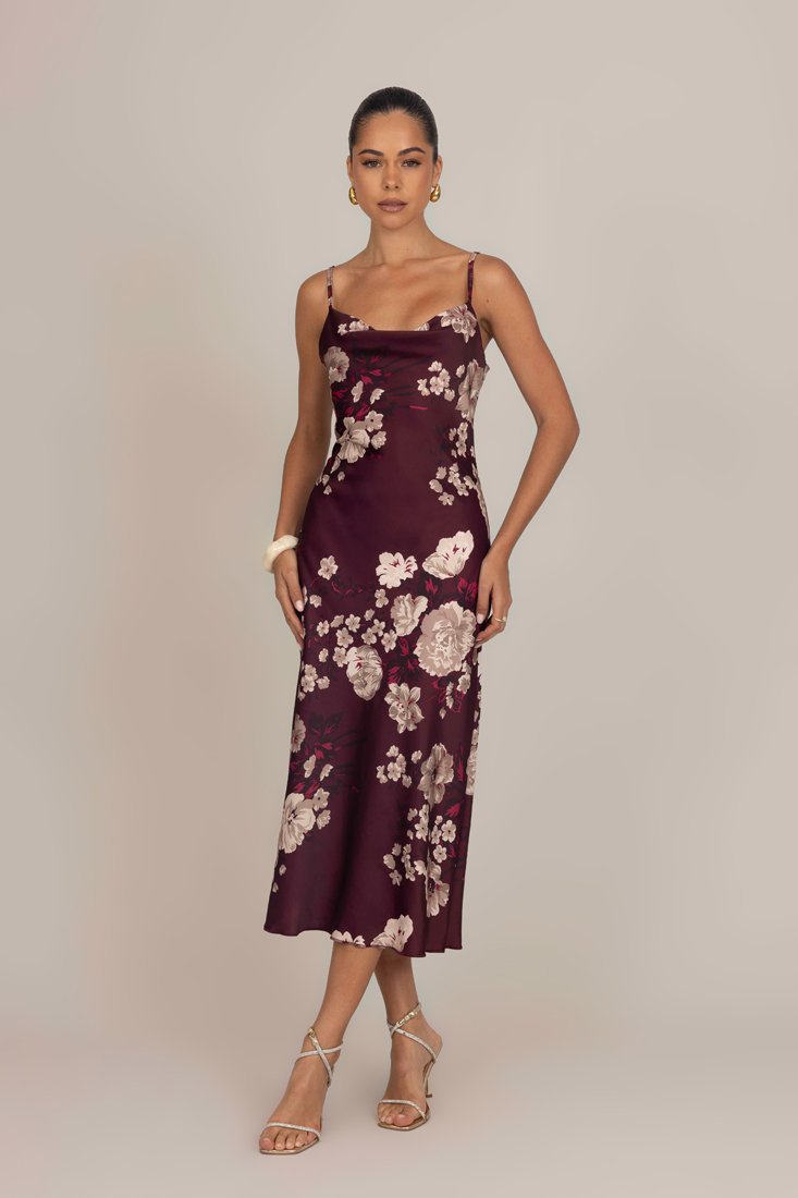 WAL G. CARA MIDI - Cocktailjurk / Feestjurk - wijnprint