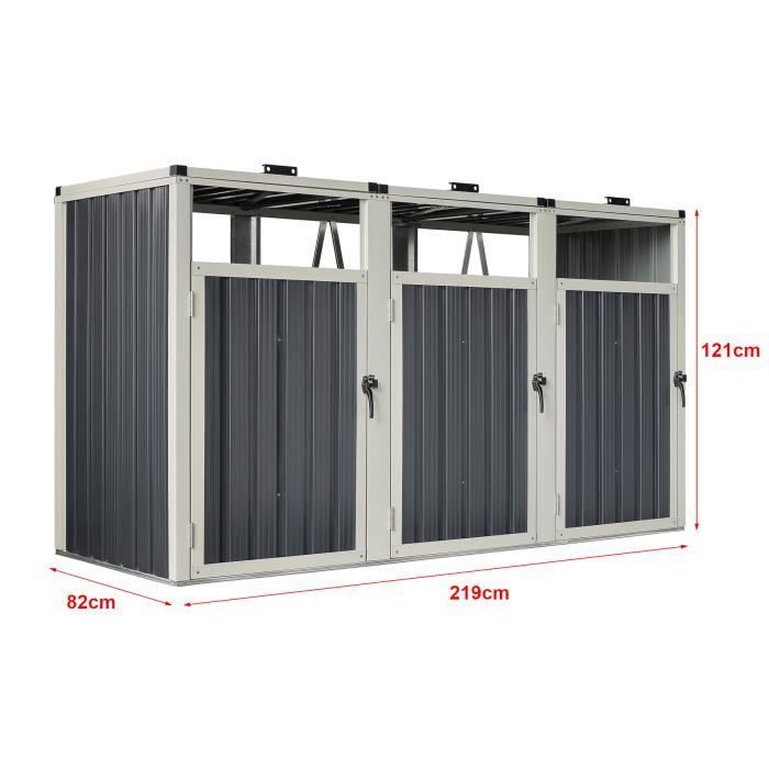 Refugio para contenedores Tarbek PRO.TEC de 3 espacios - Gris - Acero galvanizado - Puertas con manijas
