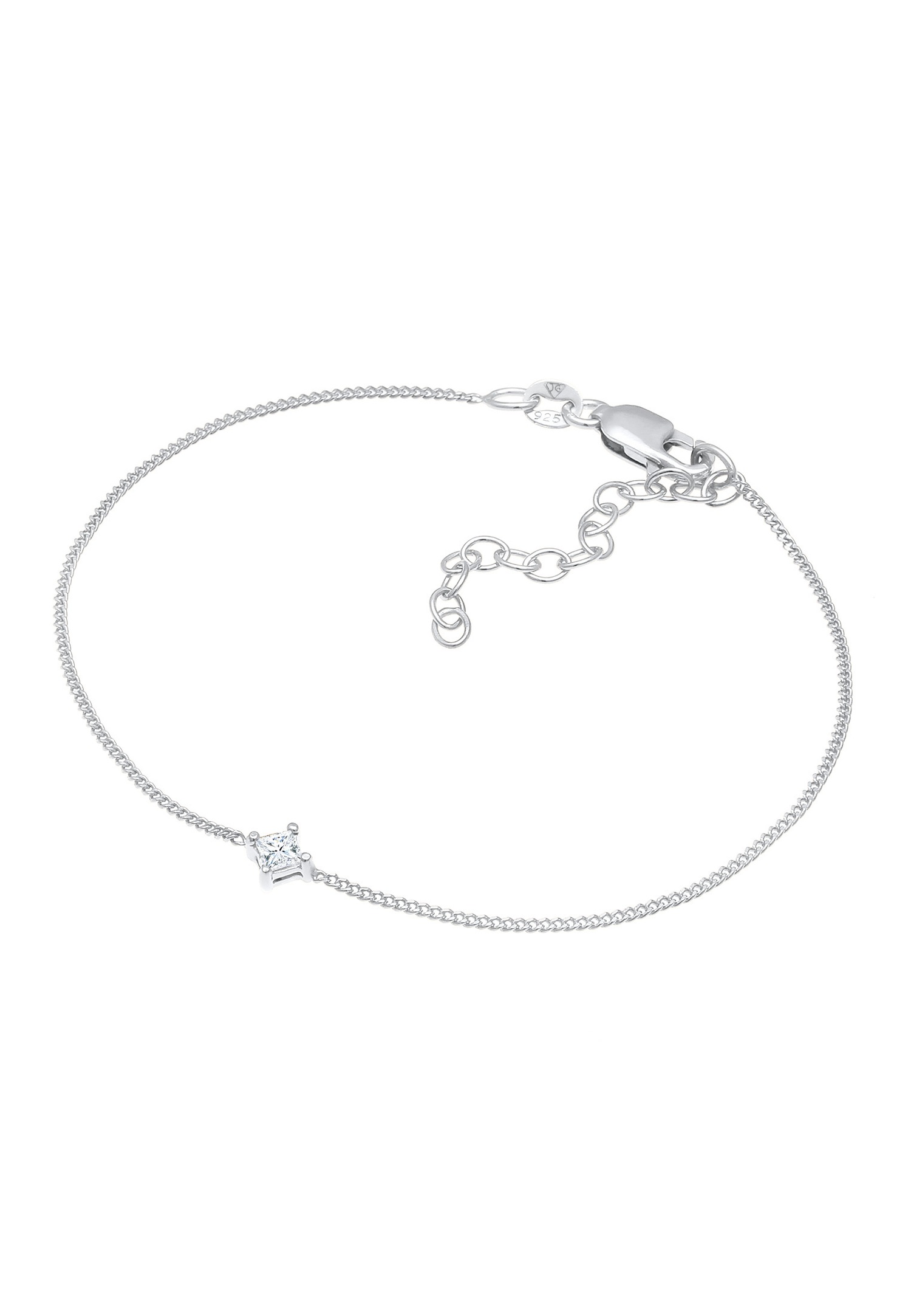 Elli DIAMONDS Carré de solitaire pour dames élégant avec diamant (0,1 ct.) en argent sterling 925