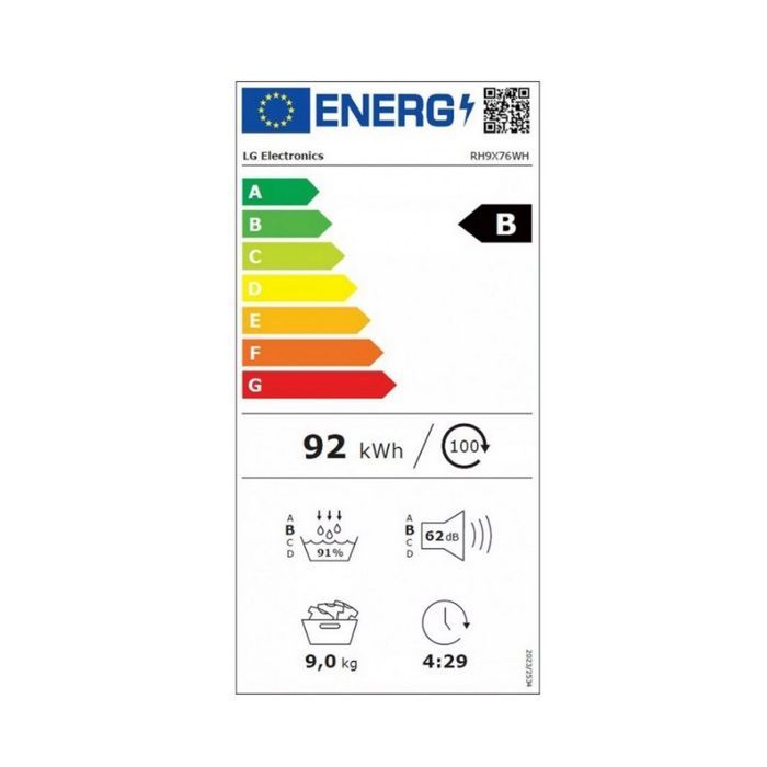 Secadora de ropa LG con bomba de calor, 9 kg, 60 cm - RH9X76WH