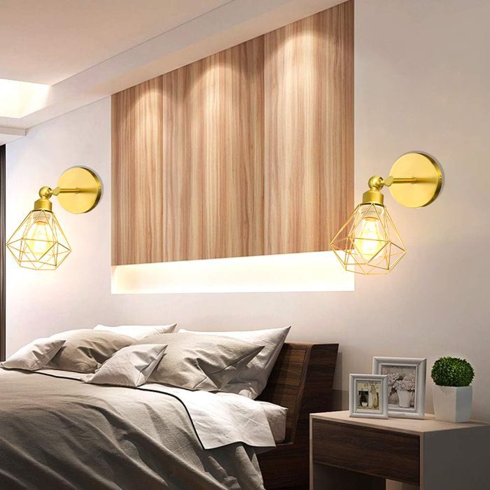 SNOGOLD 2-Pack Vintage Industriële Binnenwandlampen, E27 Metalen Armatuur, Retro Verstelbare Verlichting 180°, Goud