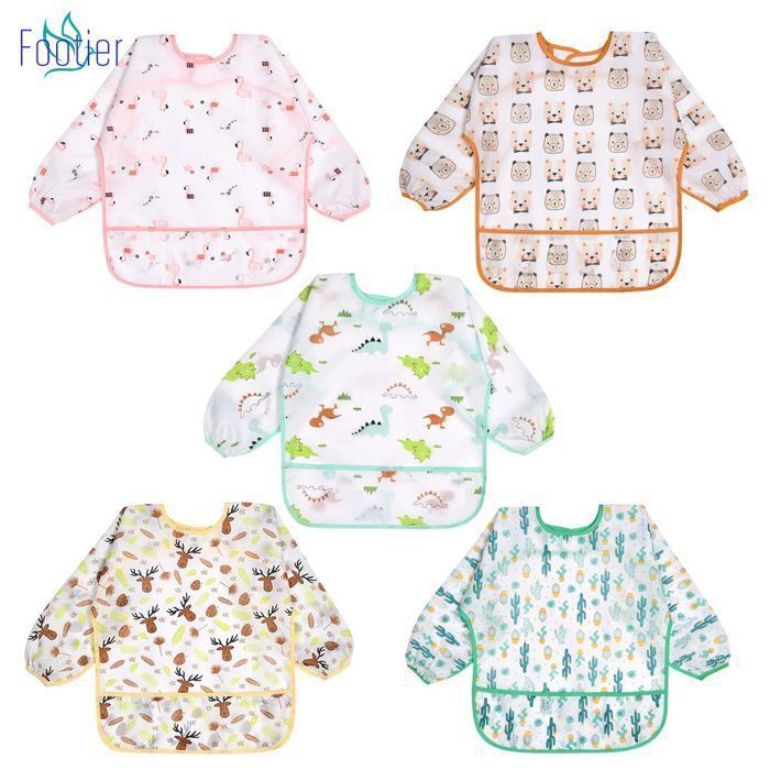 FOOTIER Long-sleeved bib, Waterproof, Adjustable, 4 months to 3 years (5 pcs)