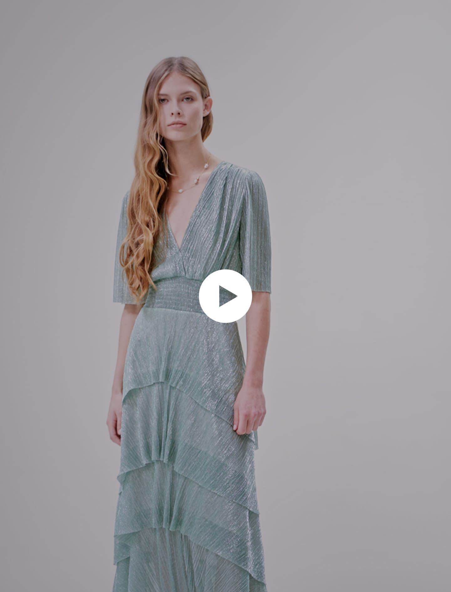 Jurk met elastische lurex ruches - VERT ARGENTE
