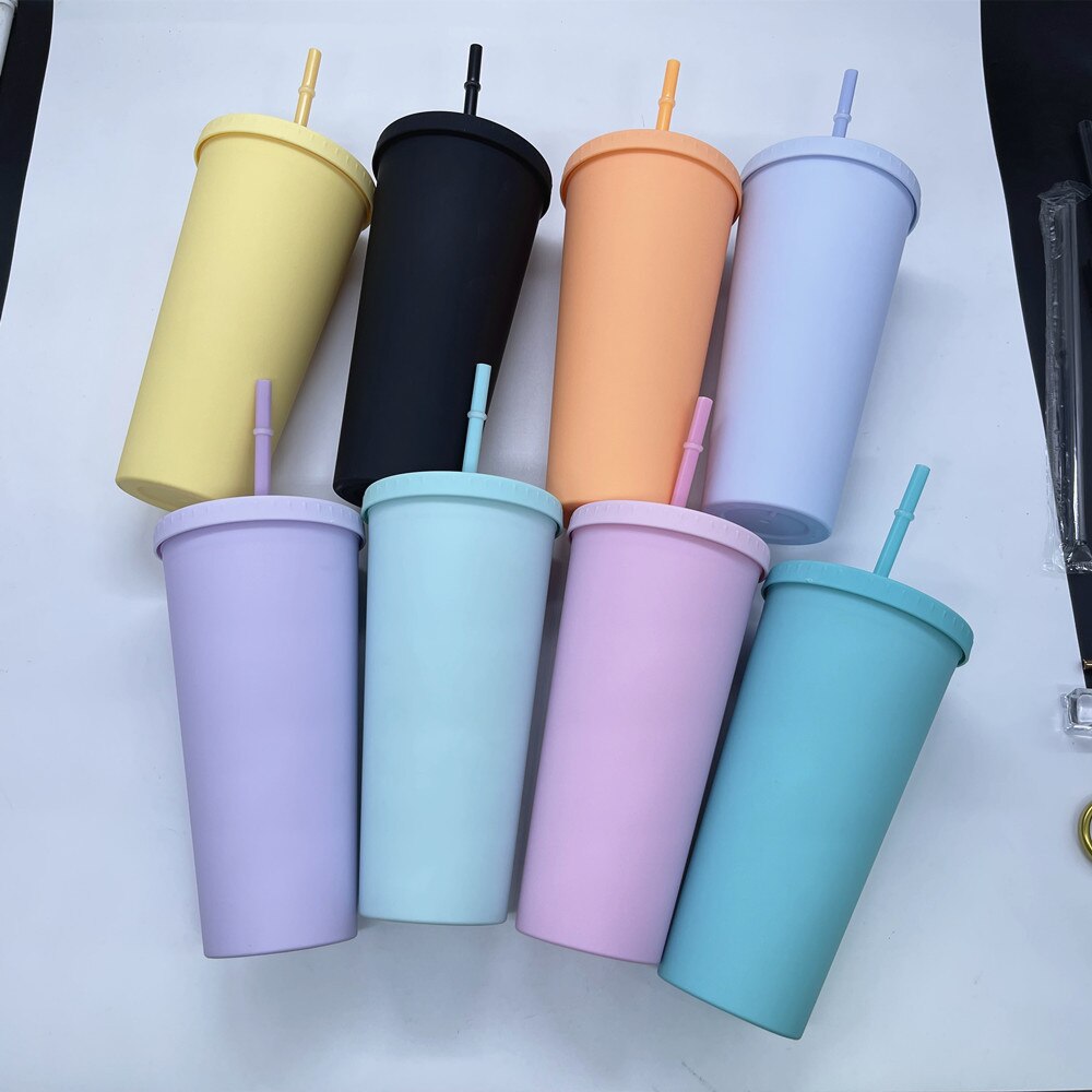720ml Straw Cup With Lid Coffee Cup Reusable Cups Plastic Tumbler Cup Frosted Coffee Mug Water Bottle Drinkware Dropshipping