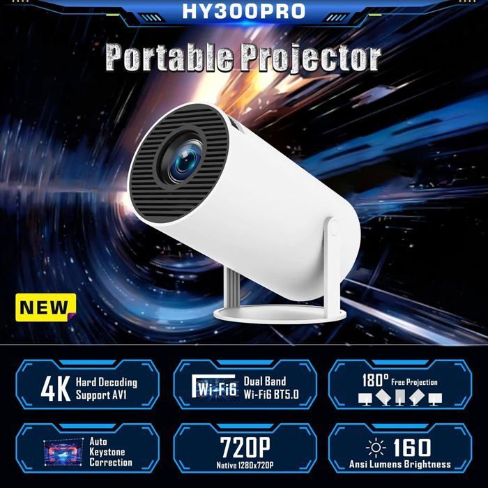 Portable Smart Projector - SUTEO - Android 11 - 4K - 5G WiFi - Bluetooth 5.0 - 280 degrees - Phone, PC