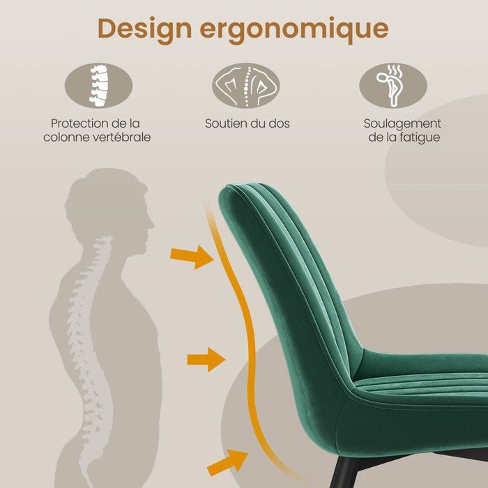 Set di 2 sedie da pranzo HavenlyHome, schienale ergonomico, seduta imbottita in velluto, per soggiorno e camera da letto, colore verde.
