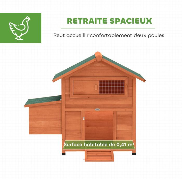 Poulailler - PawHut - pondoir perchoir toit en bitume étanche fenêtre de ventilation - bois - 113,5x67,5x95,5cm - orange