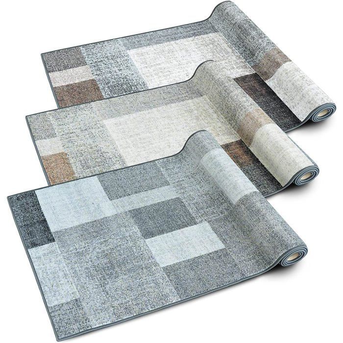 Alfombra de pasillo Lucano, estampado de cuadrícula predominantemente beige, 80 x 500 cm