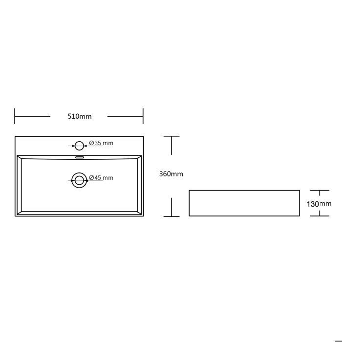 doporro Lavabo à Poser Blanc Vasque Suspendu en Céramique Lave Mains Rectangulaire pour Salle de Bain Brüssel206 51x36x13cm