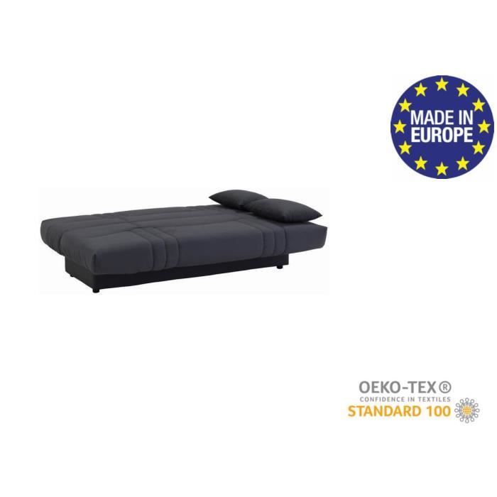 Sofá cama de 3 plazas con sistema clic-clac - Tapizado en tela gris antracita - 190 cm de ancho x 92 cm de profundidad - DREAM - Estilo contemporáneo