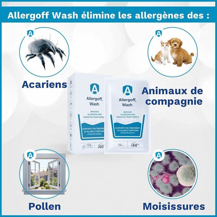Allergoff Wash Lessive Anti-acariens & Puces 6x20ml (120ml) – Élimine Acariens, Puces & Allergènes – Protection Literie & Textiles