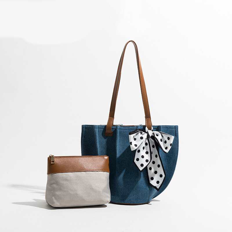 Borse a tracolla in denim di grande capacità per donna, borse da viaggio di alta qualità per tutti i giorni, borse per la spesa solide da donna