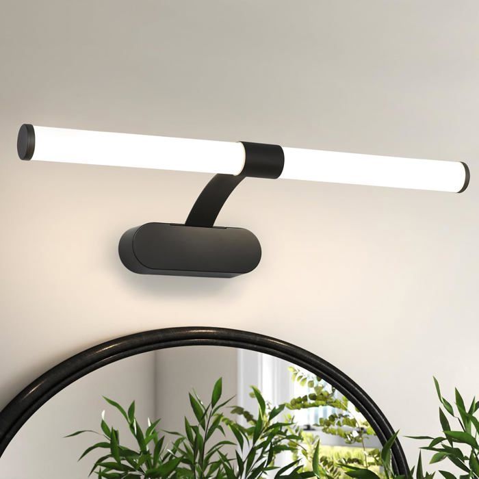 Lámpara de pared LED Homefire para baño, luz LED para espejo 4000K blanco neutro IP44 8W 60CM Lámpara de pared moderna negra e impermeable