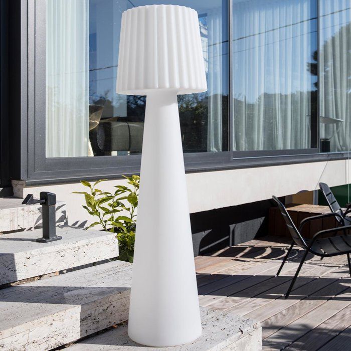 Lampada da terra wireless per esterni - LUMISKY - LADY C110 - LED multicolore dimmerabile - Paralume ondulato - Telecomando - H110 cm