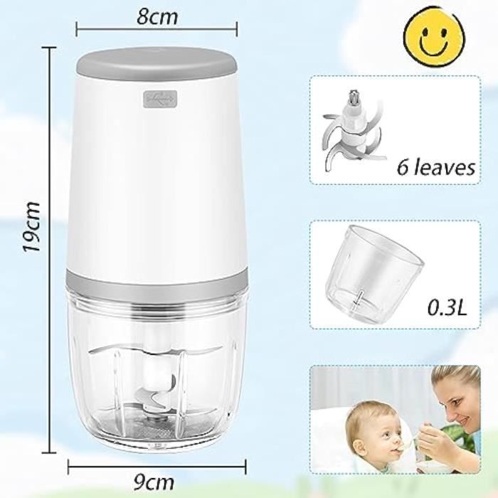 Mini babyblenders, mini keukenmachine, 300 ml babyblender, mini elektrische hakmolen, mini keukenmachine met USB-oplaadfunctie