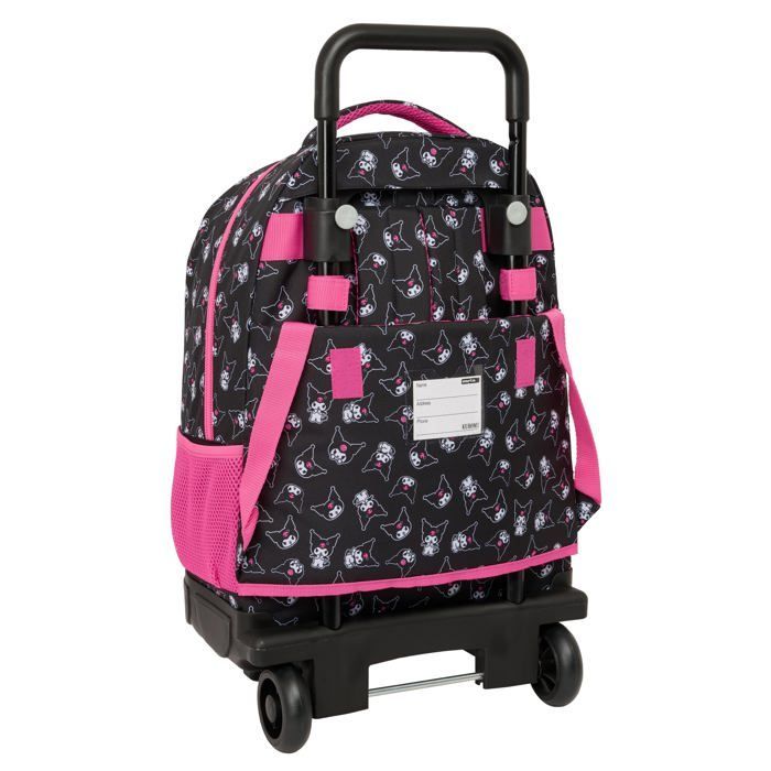 Kinderrugzak op wielen - Safta - 33x22x45 cm - Zwart/Fuchsia - Meerdere vakken - Zijvakken