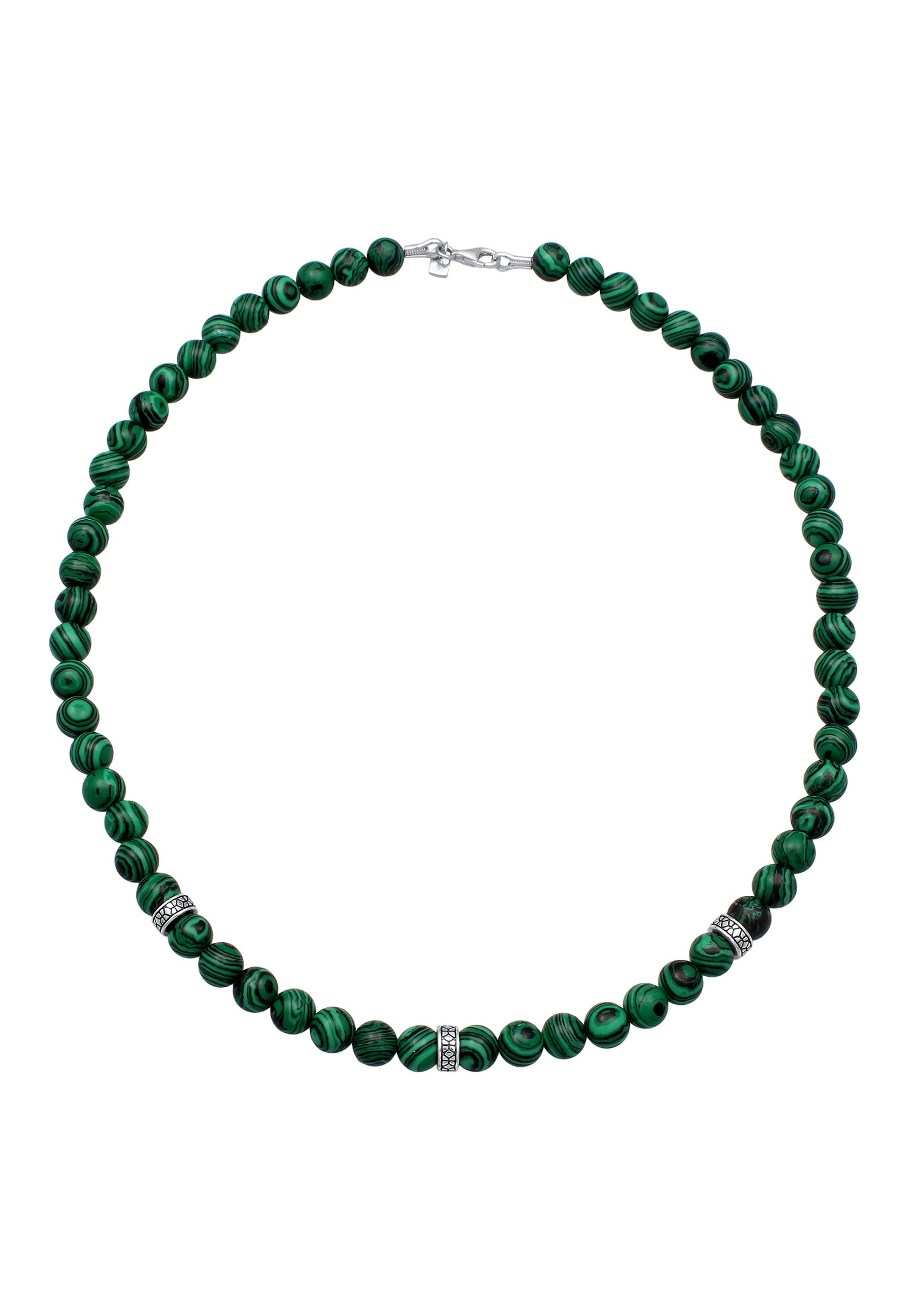 KUZZOI Kuzzoi Collier avec Pierres Hommes Perles Malachite Synthétique Vert 925 Argent Sterling Boho 50 cm