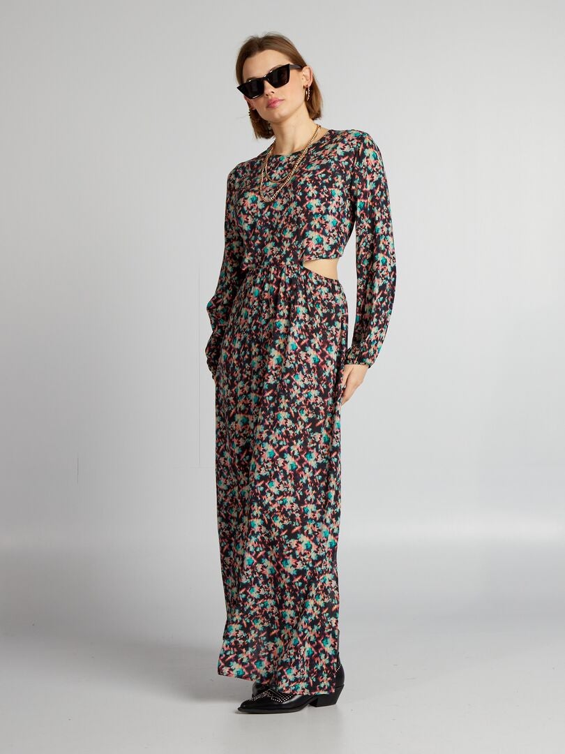 Vestido longo estampado - PRETO
