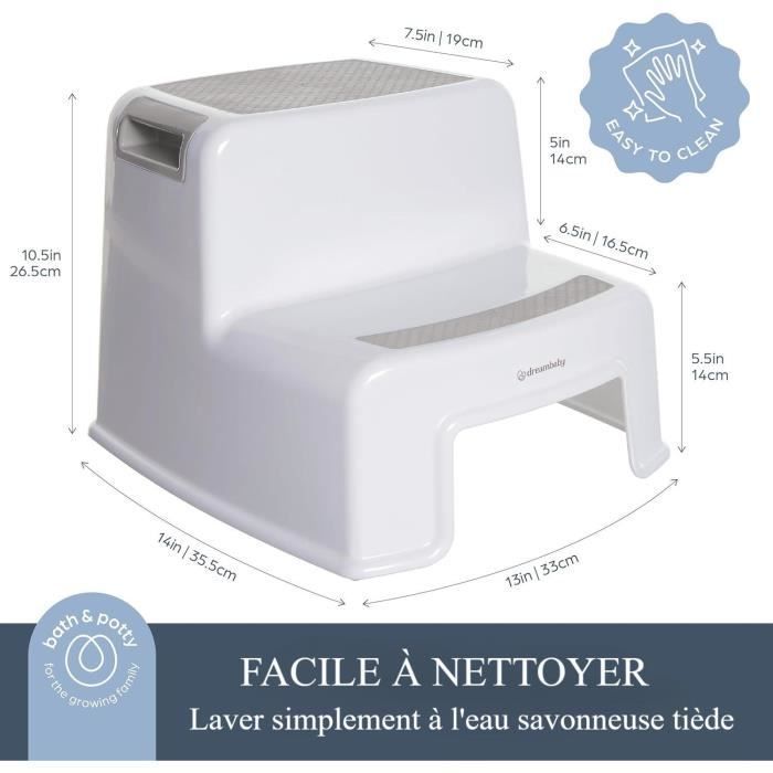 Tabouret marchepied - DREAMBABY - 2 Up - Antidérapant et texturé - Jusqu'à 80 kg pour les petits et les adultes - Gris