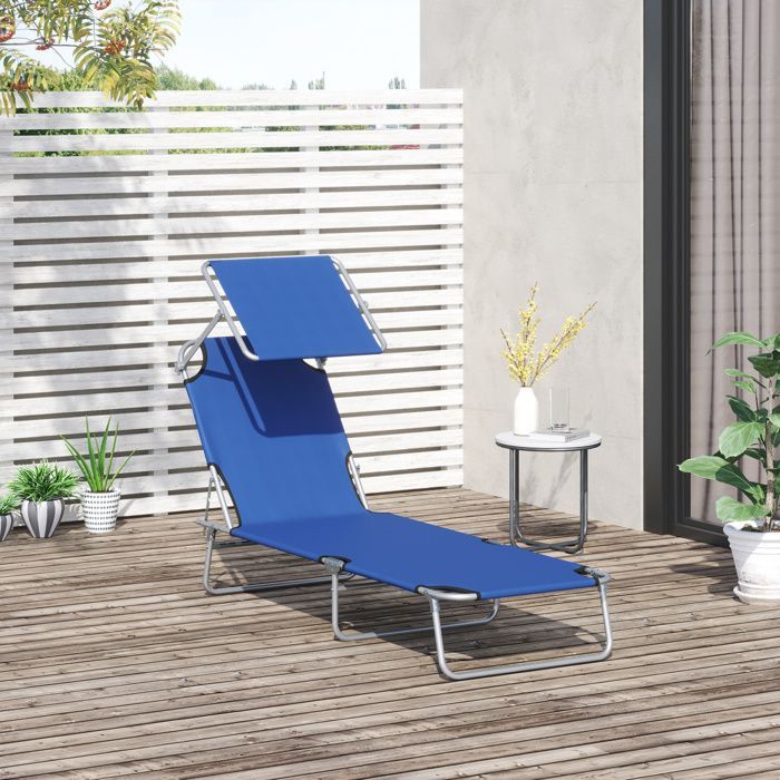 Lettino prendisole - Outsunny - pieghevole, schienale reclinabile, parasole regolabile in più posizioni - metallo - 187x58x36cm - blu